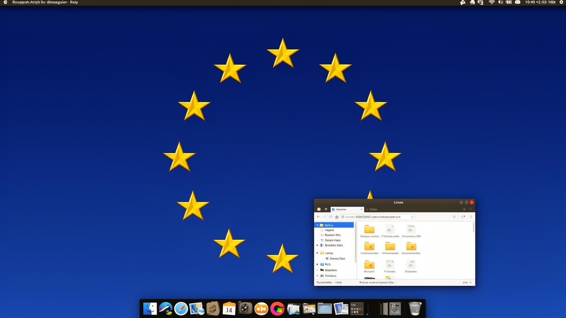 Modern Linux desktop with European Union color scheme
